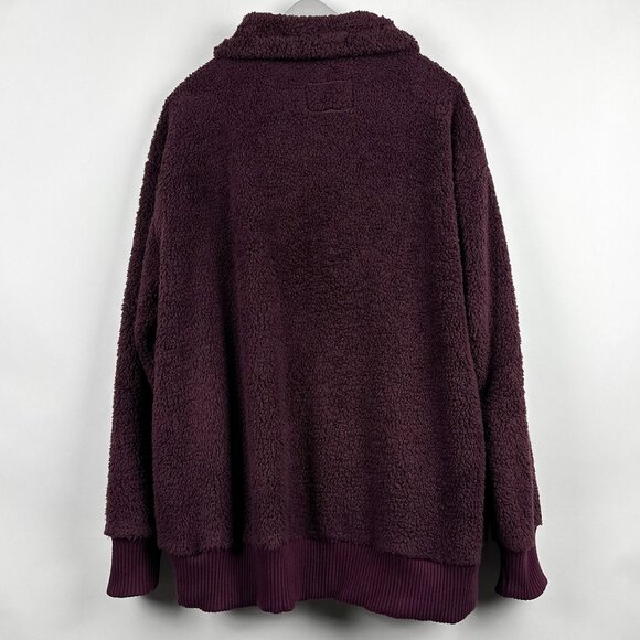 Members Mark Cozy Sherpa Pull Over Jacket Hoodie XL Plush Plum Quarter Zip-Up - Picture 9 of 11
